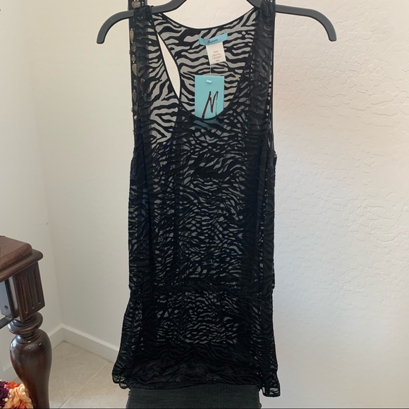 NWT Marciano Black Sheer Zebra Stripes Tunic - Picture 1 of 5